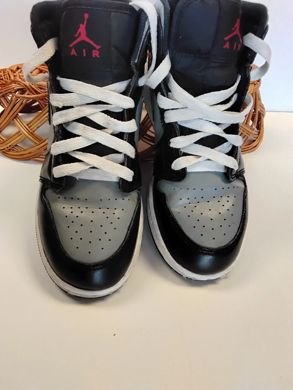 Jordan Men’s High-Top Sneakers - Black, Gray & Red Accent